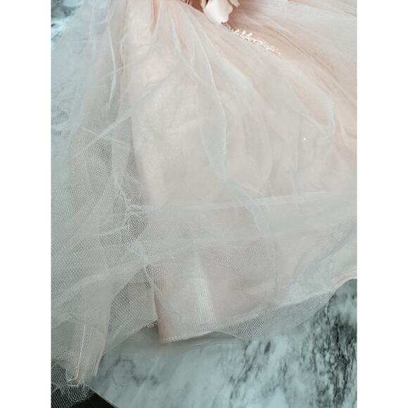 Trish Scully Size 7 Bianca Gown Satin Dress Tulle Lace 3D Floral Peachy Pink - Picture 9 of 11